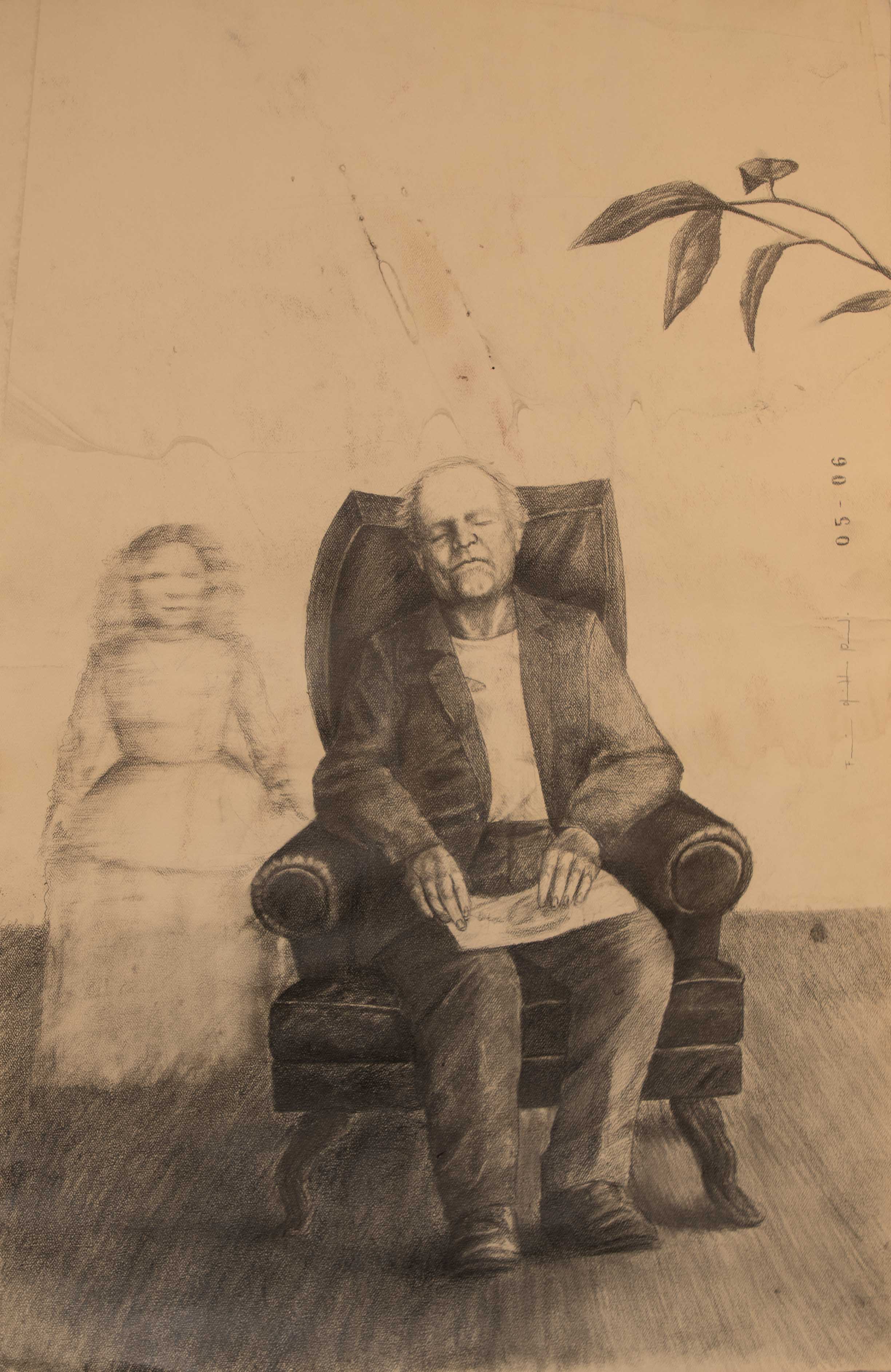 Retrato de hombre sentado con ojos cerrados