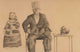 Retrato hombre sentado con calavera sobre mesa